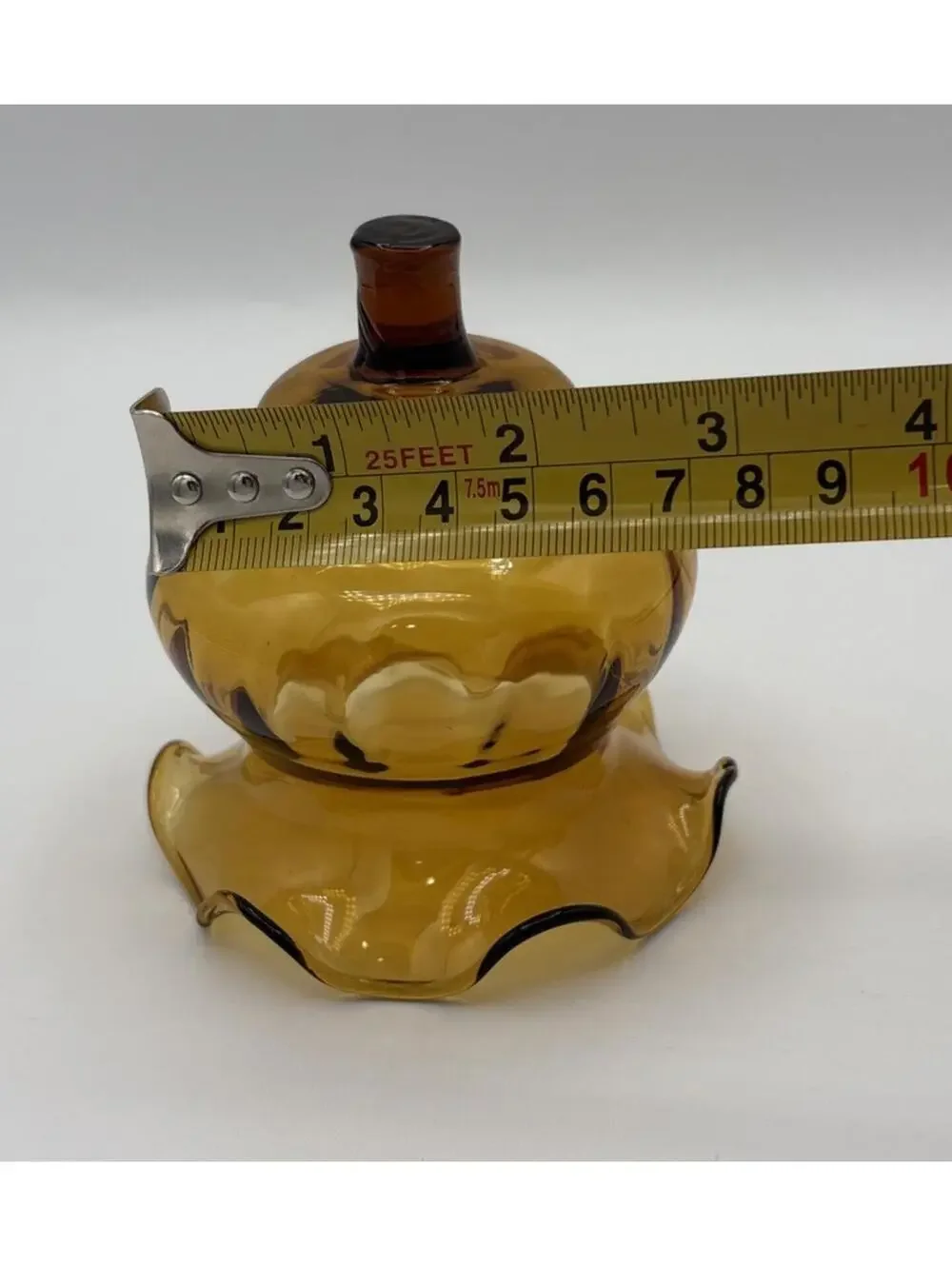 Vintage Amber Glass Short Peg Votive Candle  Sconce Ruffle Rim 4.25